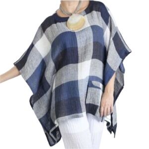 EUC IC by Connie K Linen Blend Lagenlook Top Blue White Size 3X